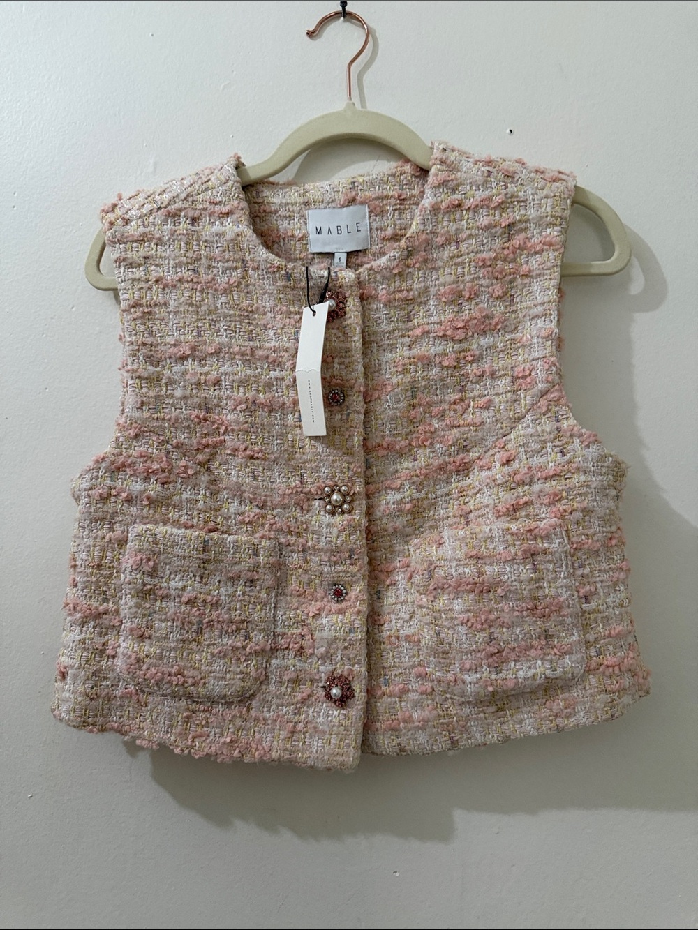 MARBLE Pink and Cream Tweed Girls' Sleeveless Vest